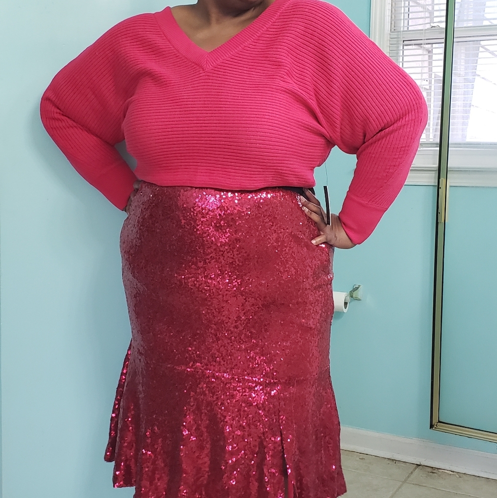 Hot pink 2 piece sequin outfit